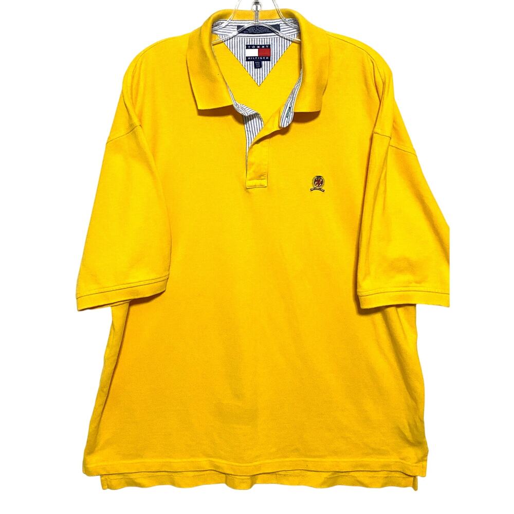 Tommy Hilfiger Yellow Polo Shirt Men 2XL Preppy Casual Office Golf Classic Work